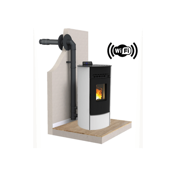 PAKET Pelletofen rund R9 FIREMATIC + Saugnapfset Dinak + WLAN-Modul